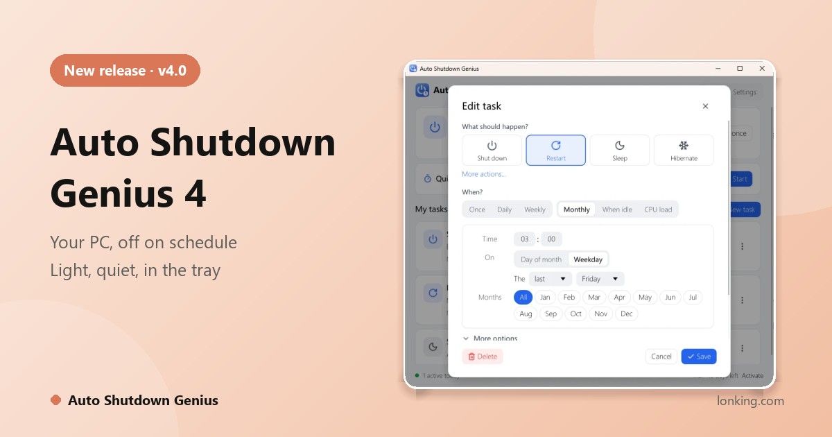 Auto Shutdown Genius 4: A Lighter Design, CPU-Triggered Shutdown and a Background Service