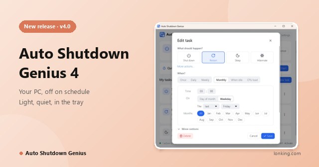 Auto Shutdown Genius 4: A Lighter Design, CPU-Triggered Shutdown and a Background Service