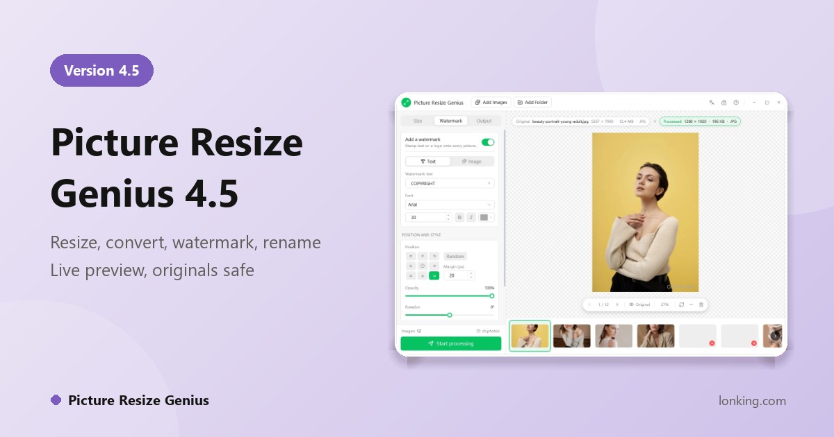 Picture Resize Genius 4.5: Resize, Convert, Watermark and Rename Hundreds of Photos at Once