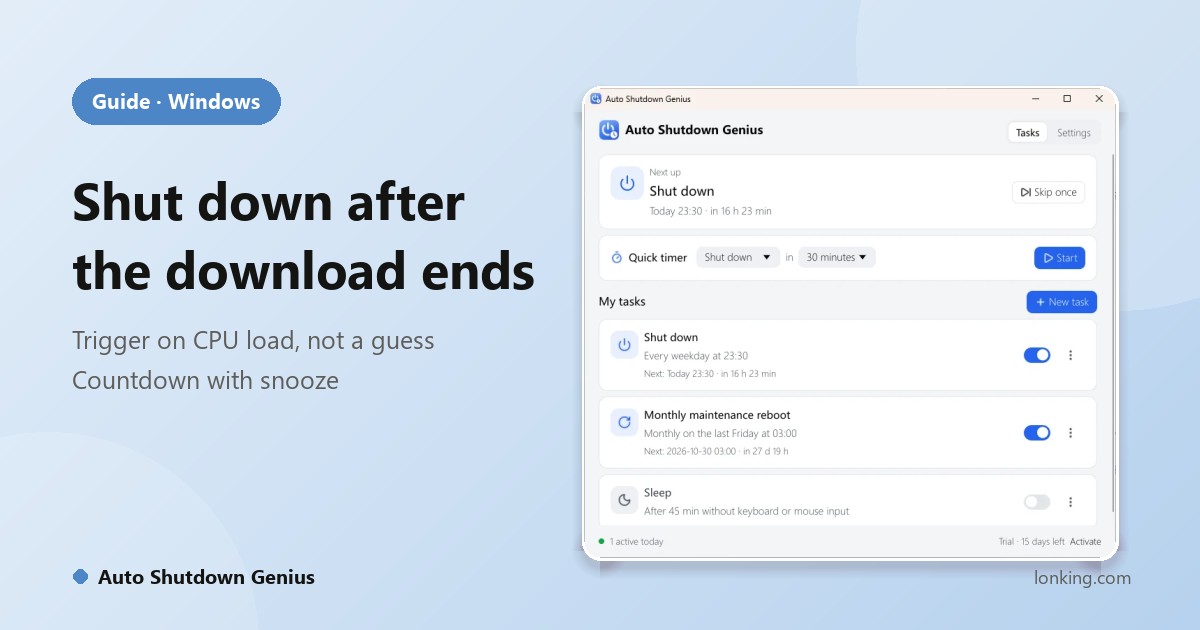 How to Shut Down Your PC After a Download or Render Finishes, Without Guessing the Time
